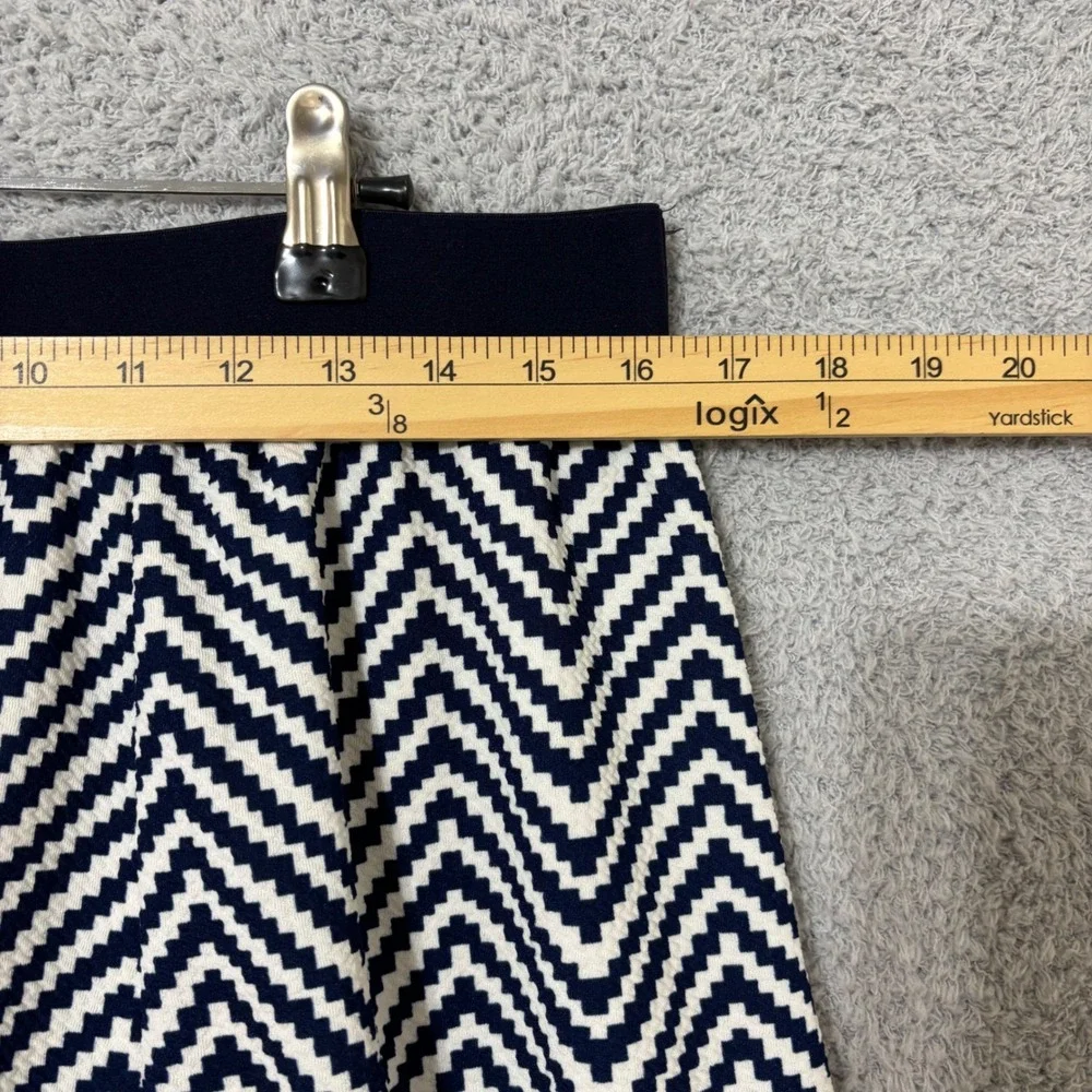 Chevron Midi Skirt Elastic Waist Flowy Modest Casual Navy White XL